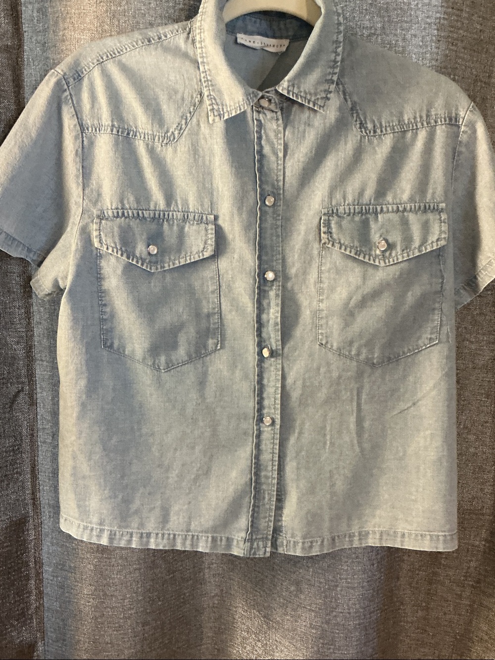 Jane and Delancey Light Wash Short Sleeve Denim Button-Up Shirt